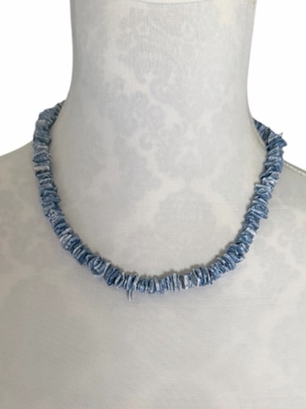 Blue & White Shell Heishi Bead Necklace | Coastal Boho Beach Jewelry | Statement